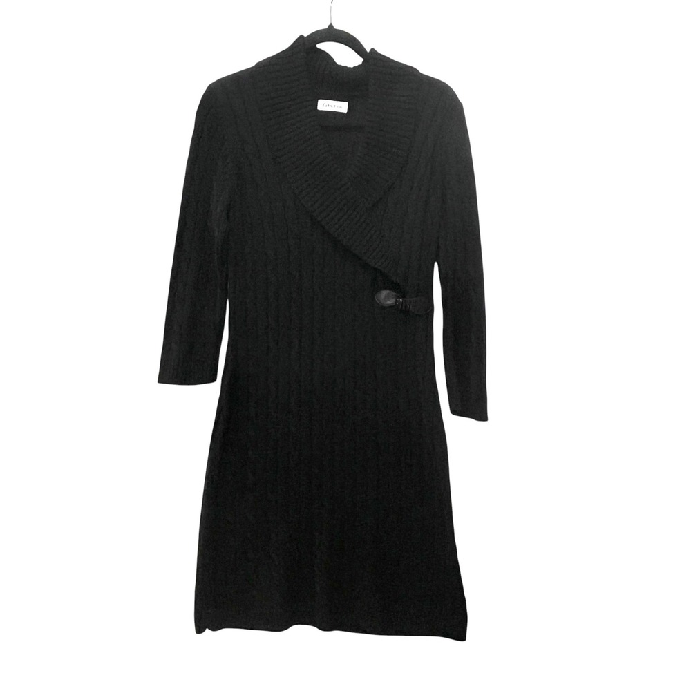 Calvin Klein Womens Black Cable Knit Shawl Collar Buckle Sweater Dress Size M